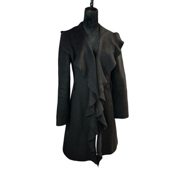 Just Cavall Virgin Wool Trench Coat Ruffle front sz 42 US 6 - Picture 6 of 13